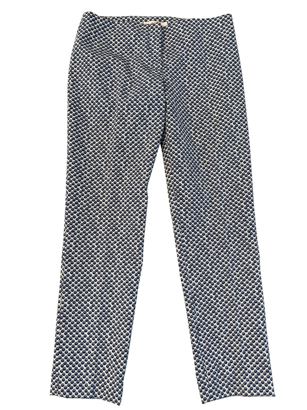 Tory Burch Blue and White Circle Geometric Print Jacquard Ankle Pants